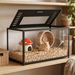 PawHut Hamster Cage, Chewproof Metal Rat Cage with Deep Base, Openable Top for Syrian Dwarf Hamster, Gerbil, 80 x 45 x 50.5 cm