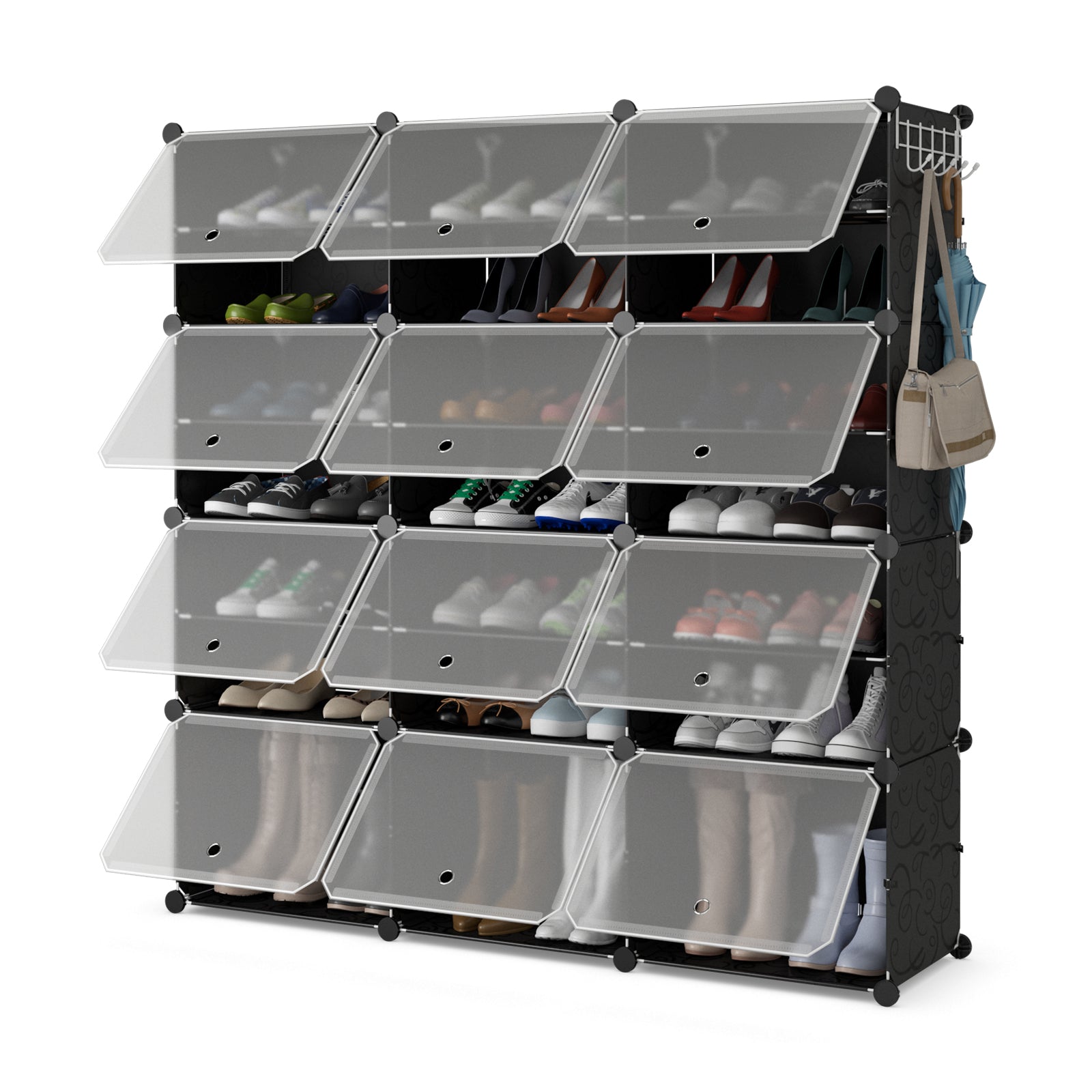 48 Pairs Expandable Modular Shoe Storage Cabinet with Door-Black