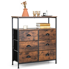 2-Tier Dresser with 6 Removable Fabric Drawers and Wooden Top-Rustic Brown