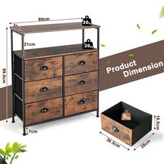2-Tier Dresser with 6 Removable Fabric Drawers and Wooden Top-Rustic Brown