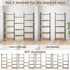 5-Tier Industrial Bookshelf with 14 Open Shelves for Home Office-Brown