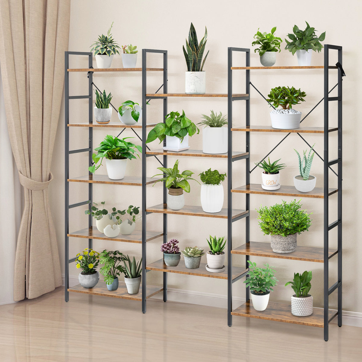 5-Tier Industrial Bookshelf with 14 Open Shelves for Home Office-Brown