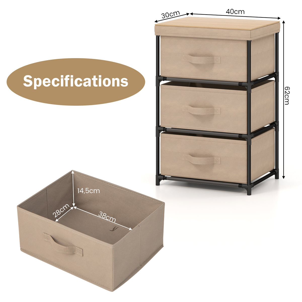 Fabric Storage Organizer Tower Unit with Removable Lid-Coffee