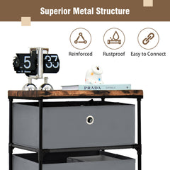 4-Tier Fabric Dresser with Drawers and Metal Frame-Grey