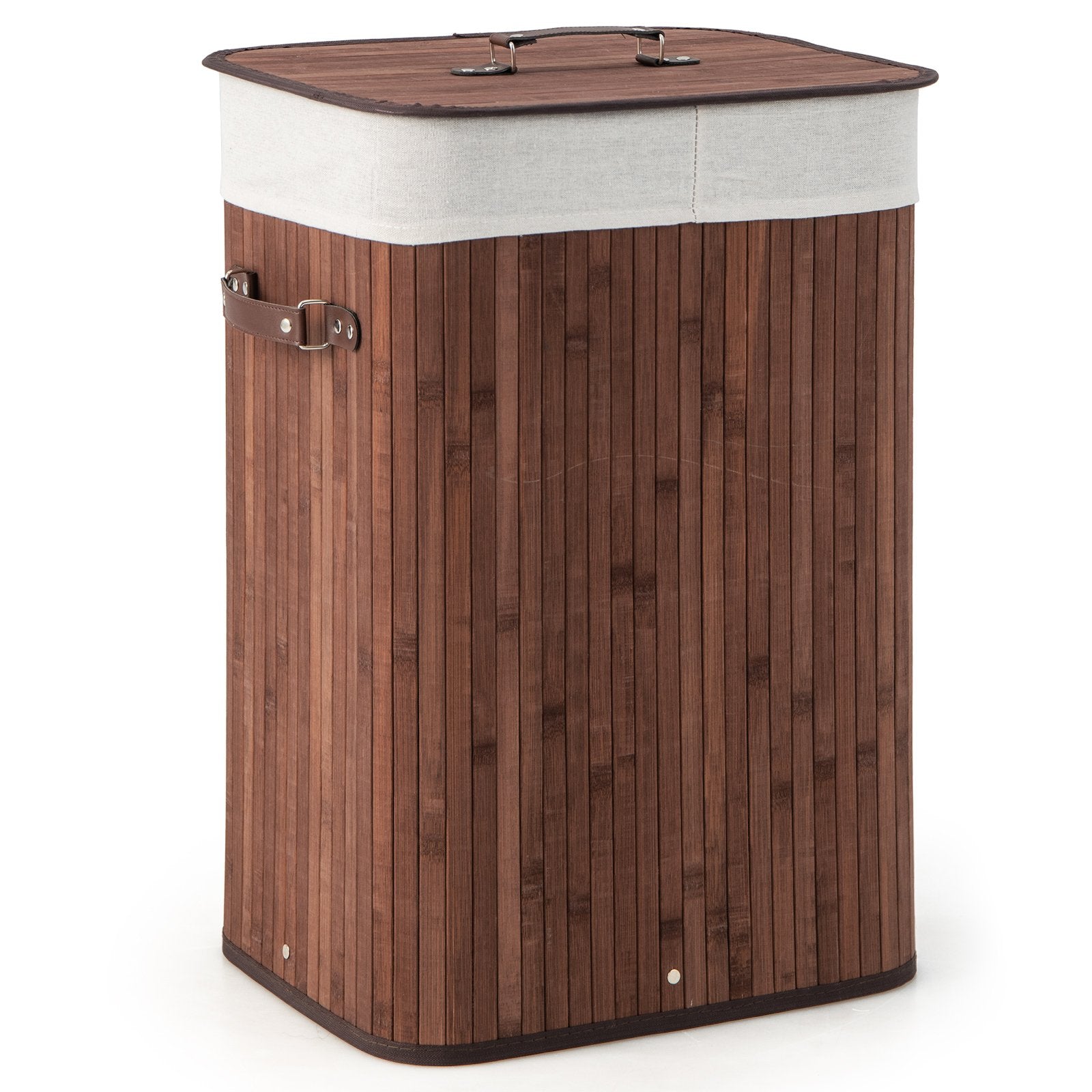 Laundry Hamper with Lid and Handles-Rustic Brown