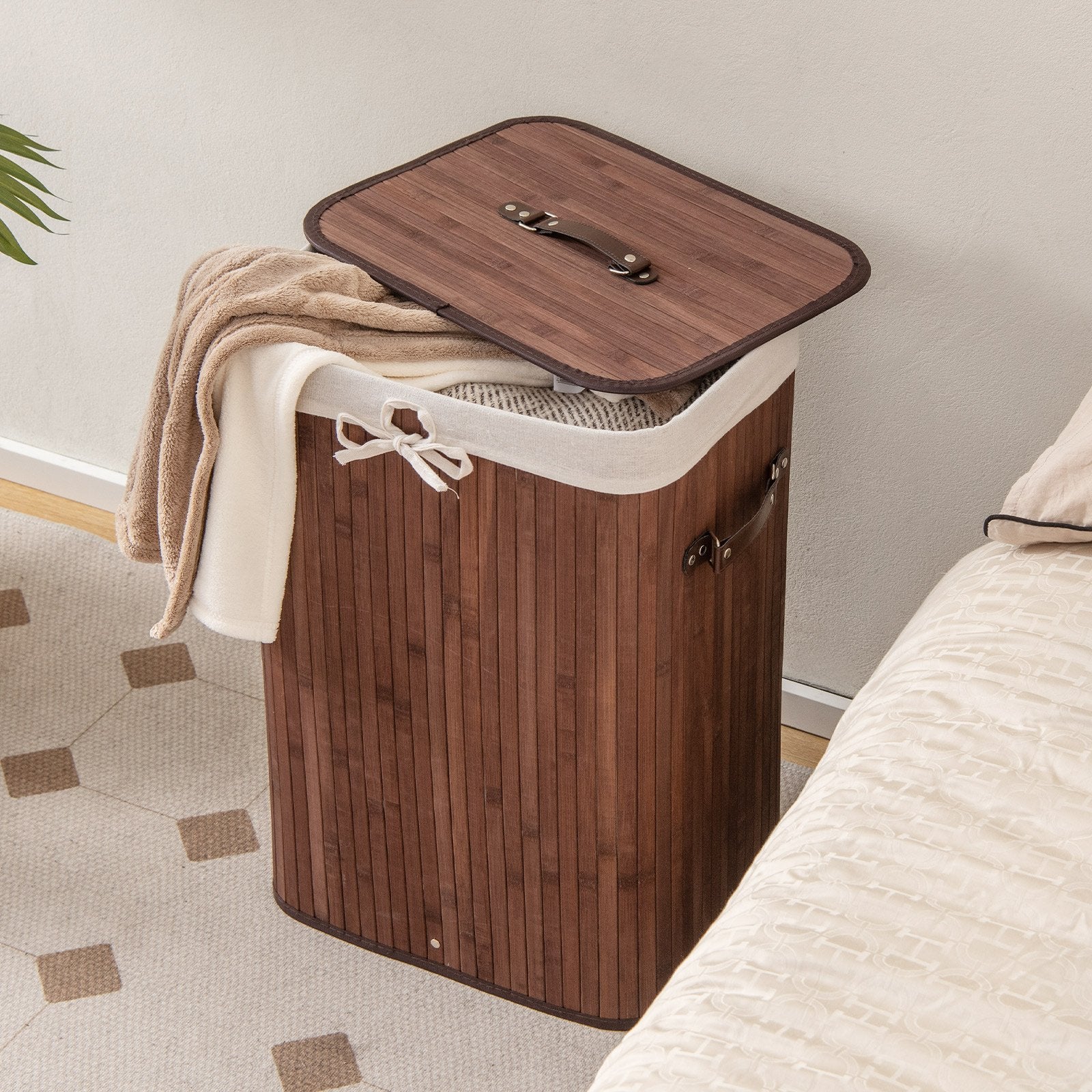 Laundry Hamper with Lid and Handles-Rustic Brown