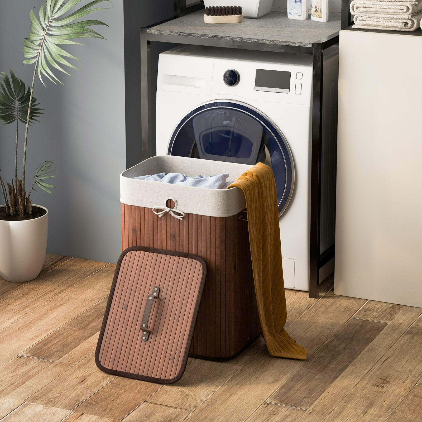 Laundry Hamper with Lid and Handles-Rustic Brown