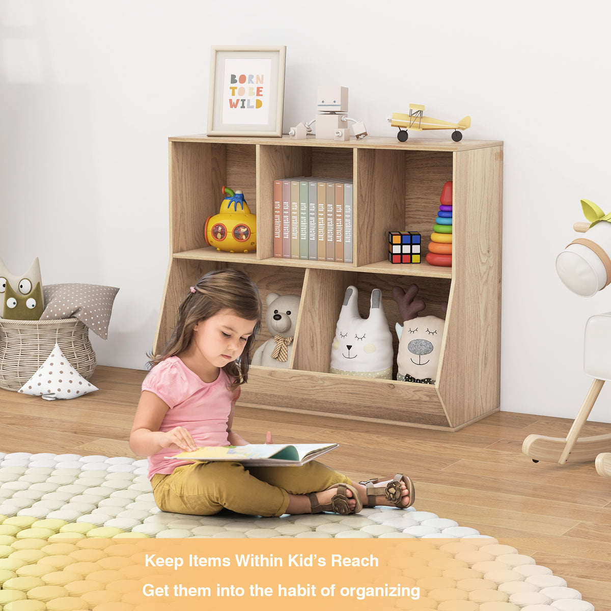 5-Cube Kids Toy Storage Organizer with Anti-Tipping Kits-Natural