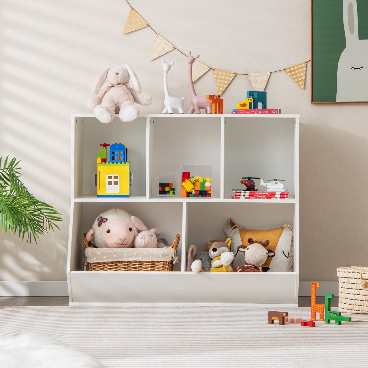 5-Cube Kids Toy Storage Organizer with Anti-Tipping Kits-White