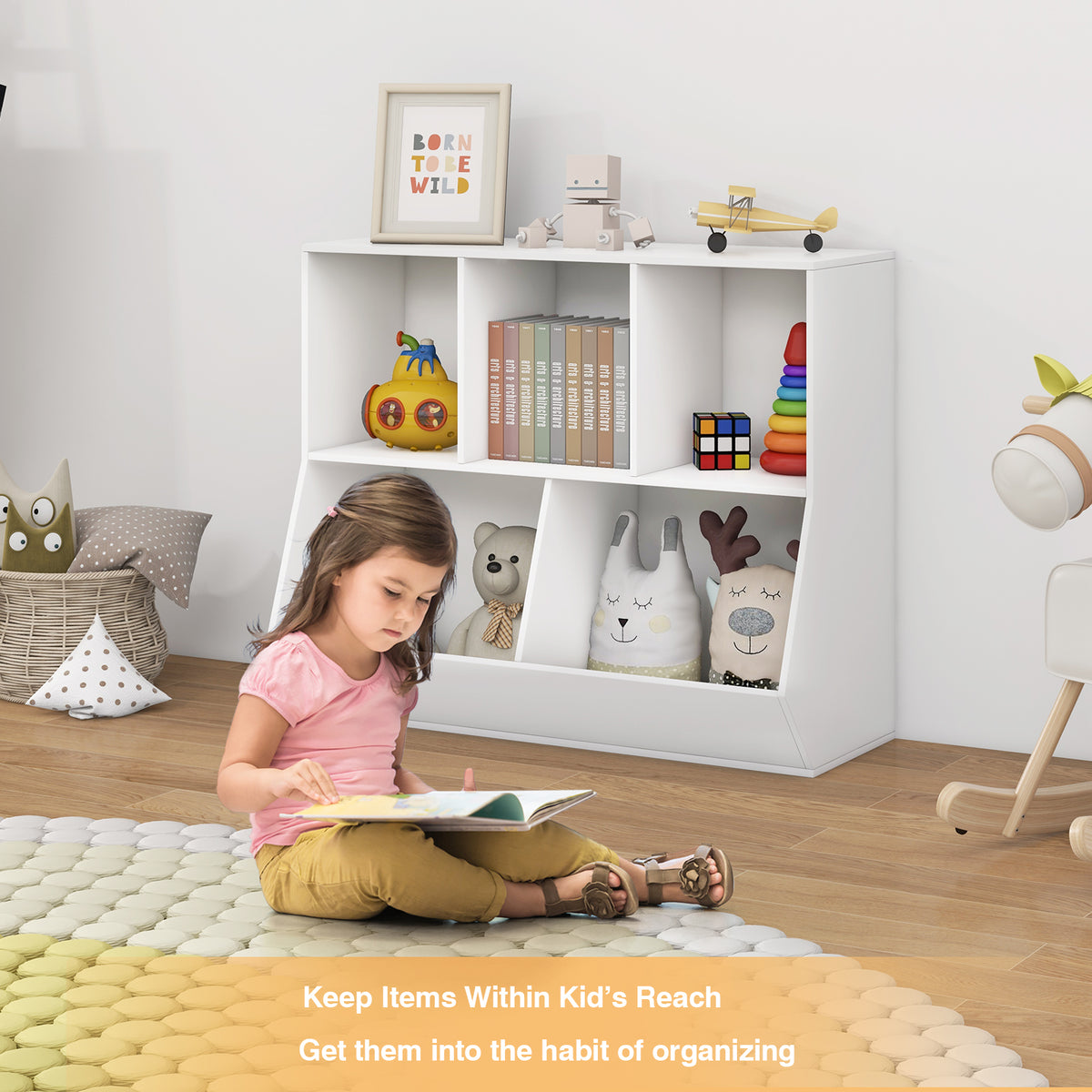 5-Cube Kids Toy Storage Organizer with Anti-Tipping Kits-White