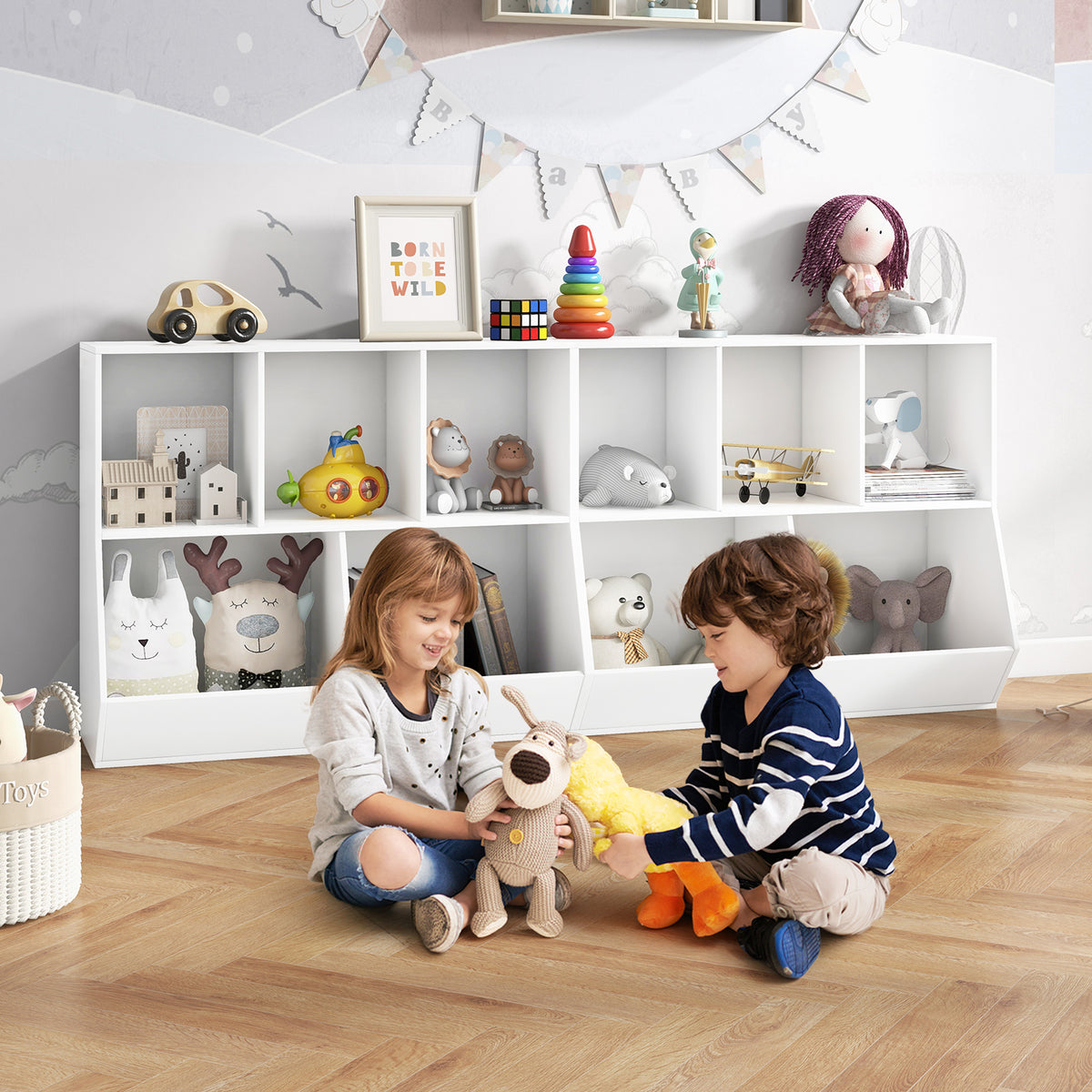 5-Cube Kids Toy Storage Organizer with Anti-Tipping Kits-White