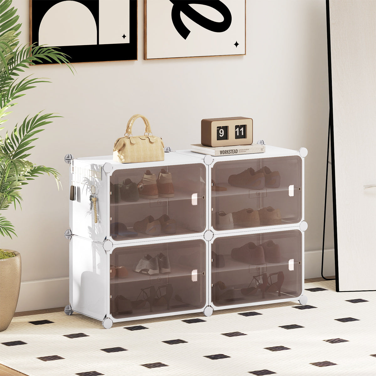 4/6/8/10 Tier Shoe Storage Cabinet with Removable Shelves-4-Tier