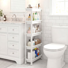 5-Tier Slim Rolling Storage Cart with Smooth Wheels for Kitchen-White