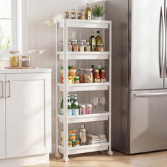 5-Tier Slim Rolling Storage Cart with Smooth Wheels for Kitchen-White