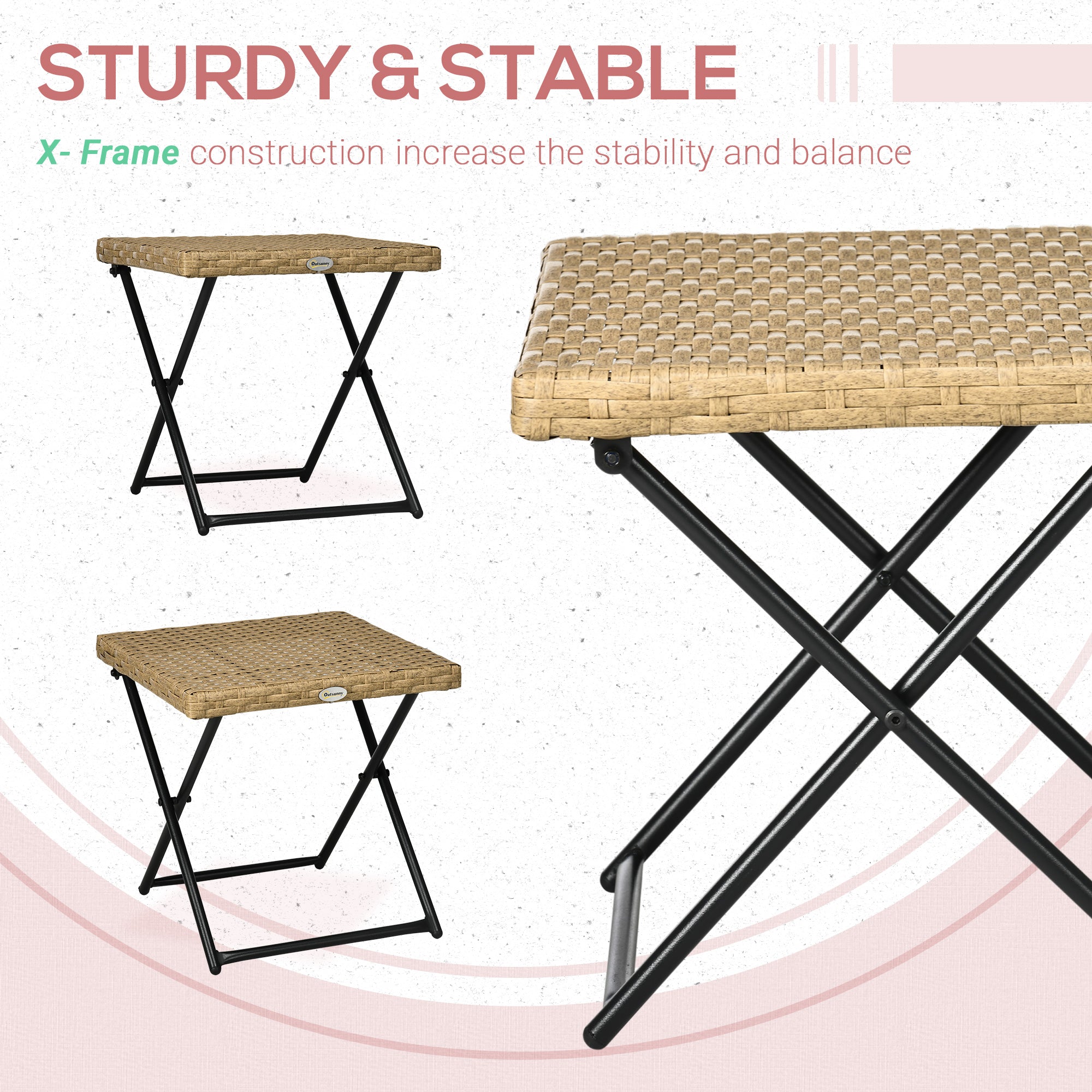 Outsunny Garden Small Folding Square Rattan Coffee Table Bistro Balcony Outdoor Wicker Weave Side Table 40Hx40Lx40Wcm, Natural