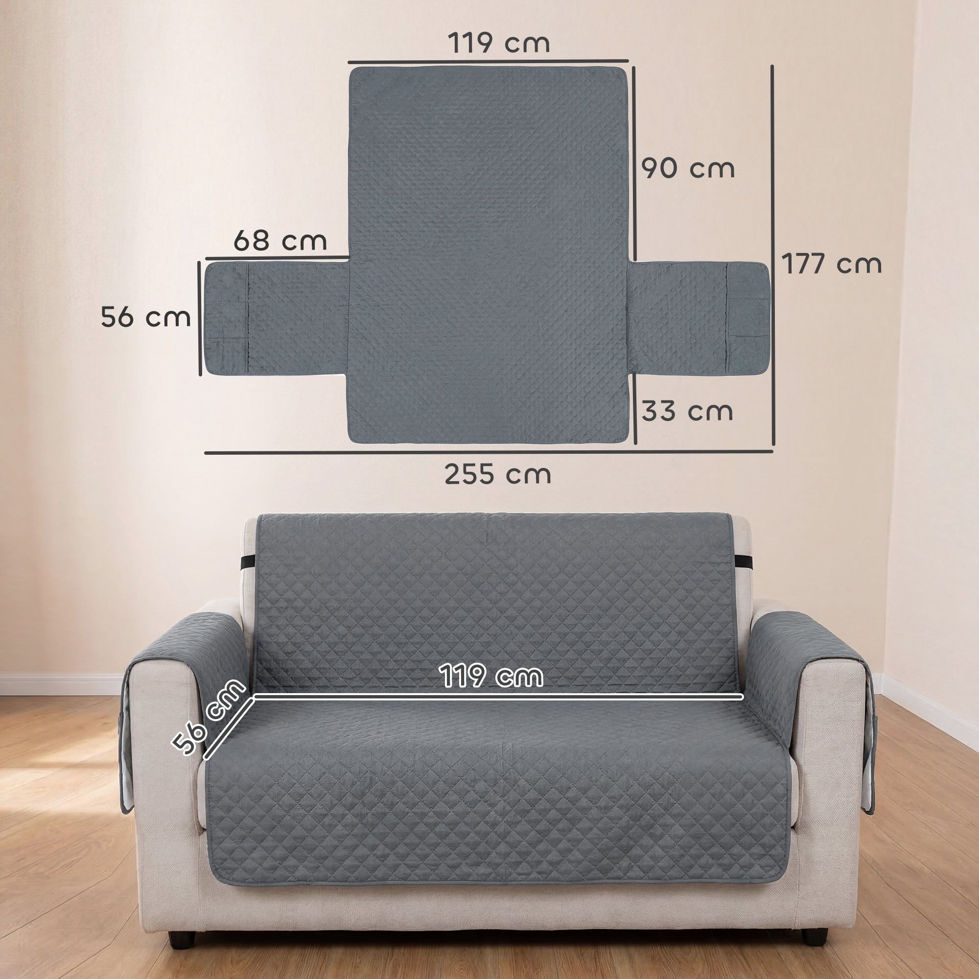 PawHut Waterproof Sofa Cover 2 Seater, Soft Couch Cover for Dogs Cats Pets, Non Slip Sofa Slipcoevr with Elastic Straps