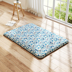 Japanese Floor Mattress with Washable Cover and Carry Bag-Blue & White-Compact Double