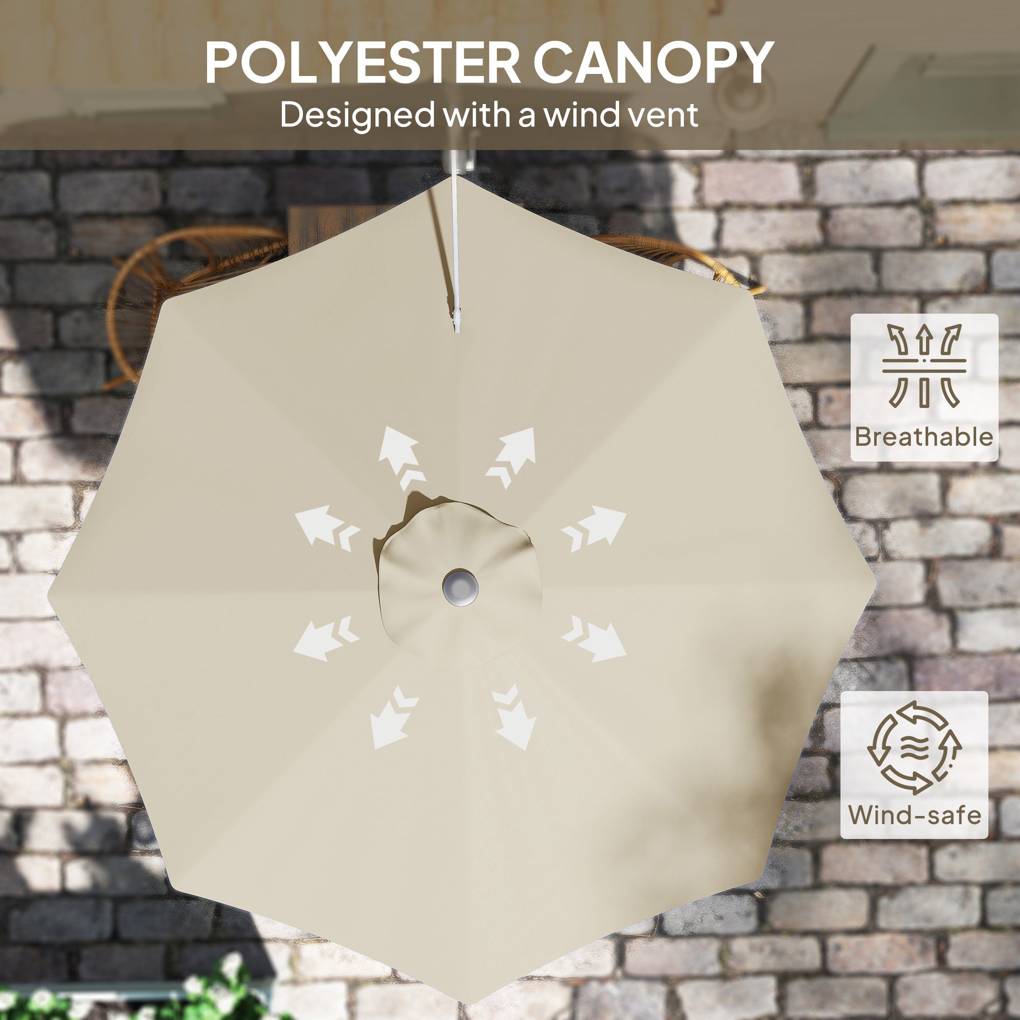 Outsunny 3(m) Wall-Mounted Parasol Shade, with Handle - Khaki