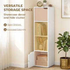 HOMCOM Narrow Bookcase, 4-Tier Bookshelf, Storage Cabinet with doors for Living Room, Bedroom, White