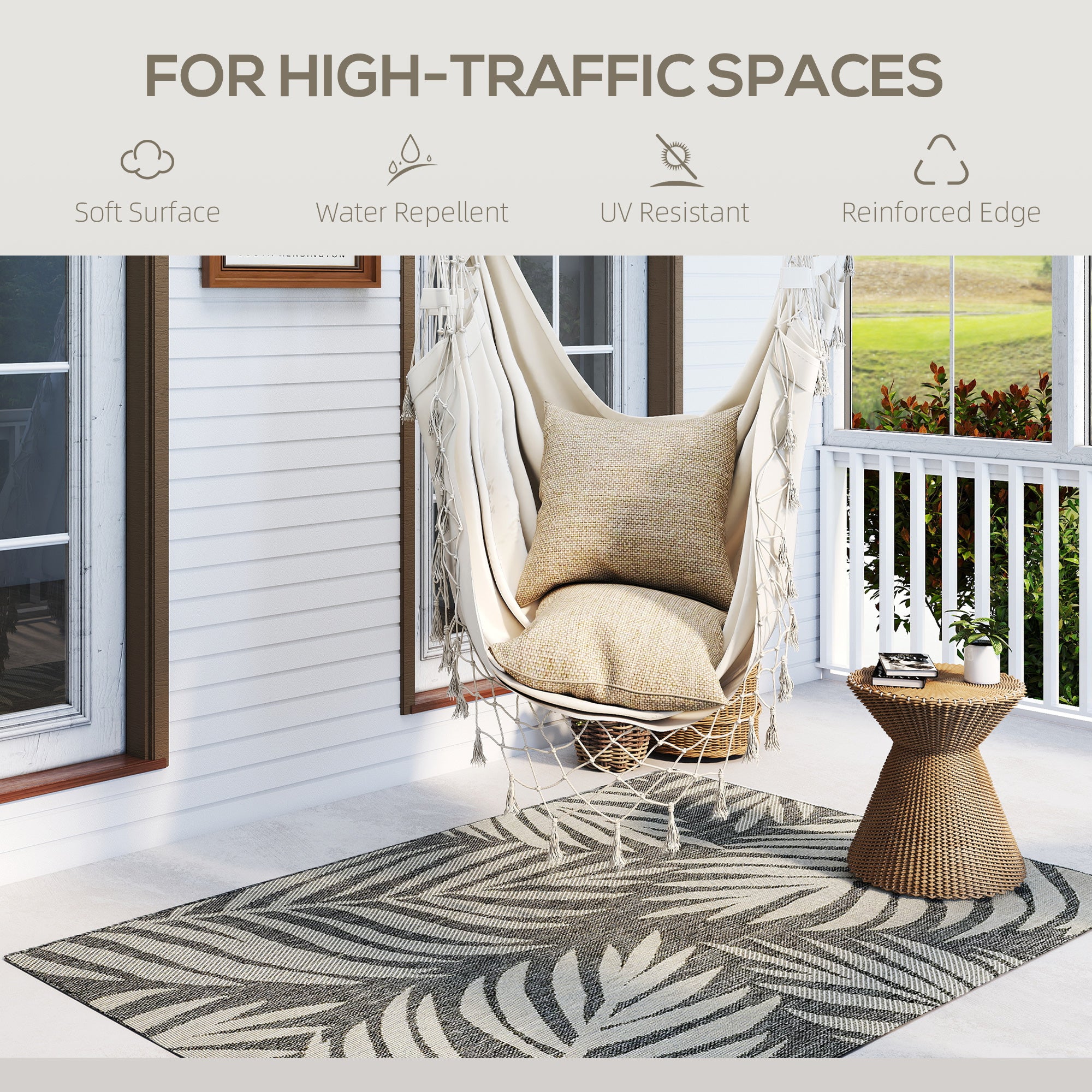 HOMCOM UV Resistant Indoor & Outdoor Area Rug, Easy-Cleaning Machine Washable Rug for Patio, Garden, Kitchen, Bathroom or Living Room, 170 x 120 cm, Grey