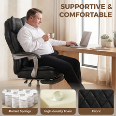 HOMCOM Executive Office Chair, Leathaire Big and Tall Office Chair 180 kg with Wide Seat, Reclining, Lumbar Support, Black