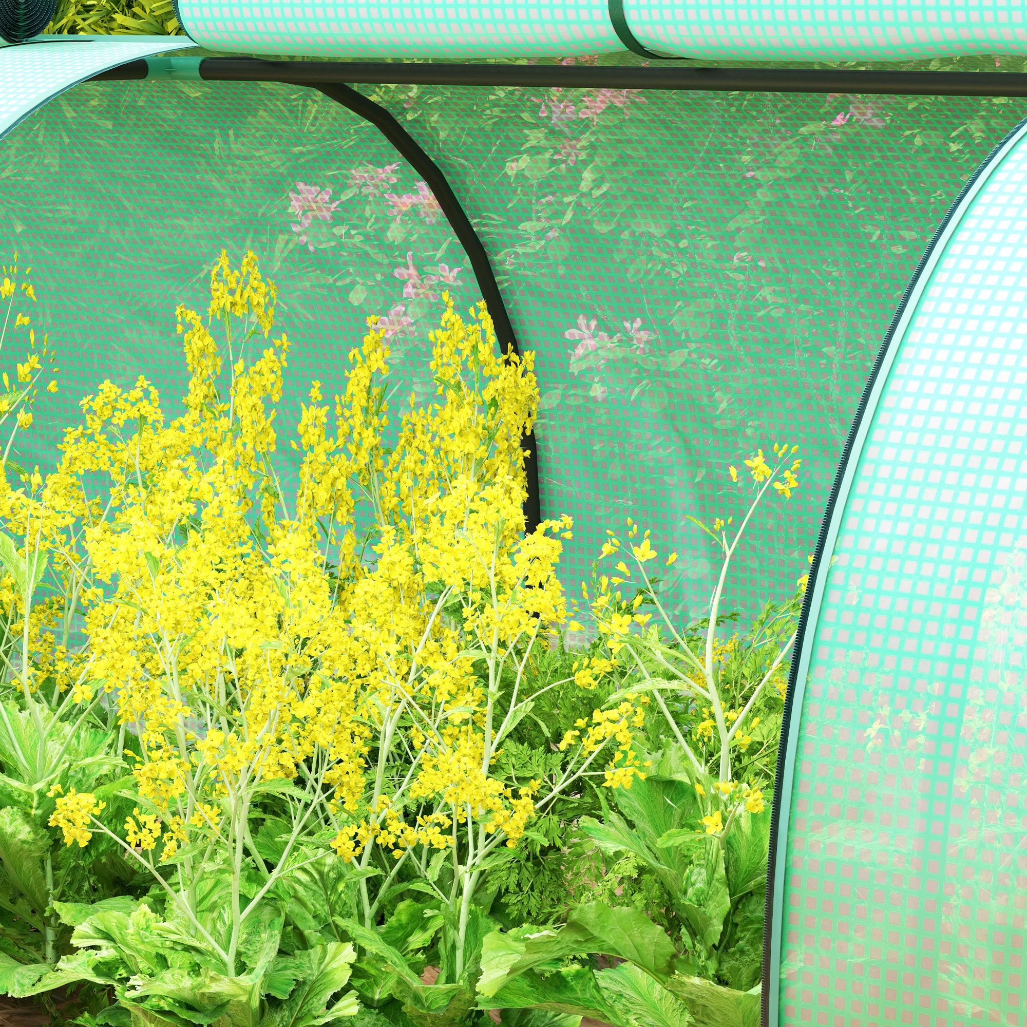 Outsunny Mini Greenhouse, Small Polytunnel Green House with Zipped Doors, Steel Frame for Garden Backyard, 395 x 100 x 80cm, Green