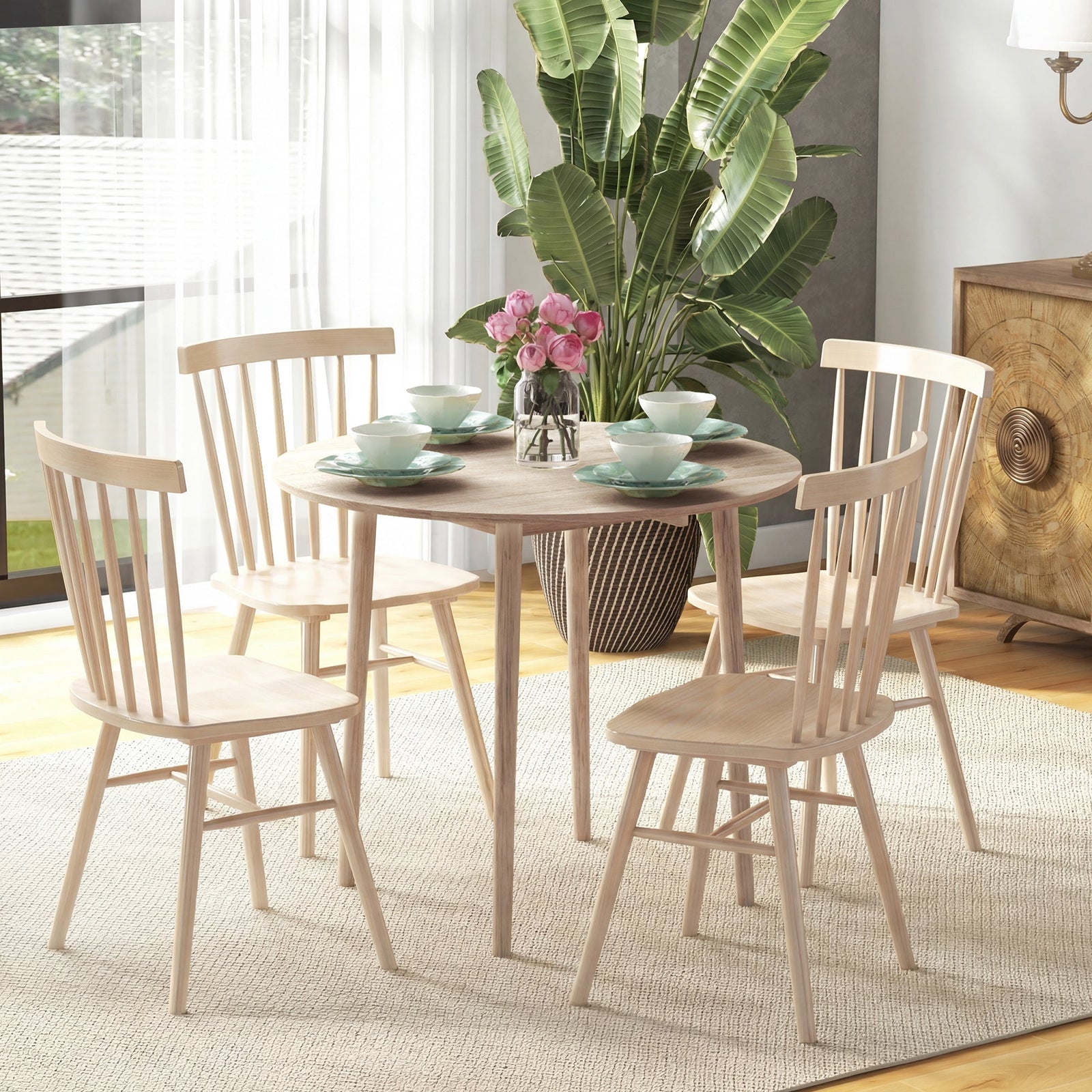 HOMCOM Folding Dining Table for 4, Round Drop Leaf Table, Modern Space Saving Small Kitchen Table with Wood Legs for Dining Room, Natural