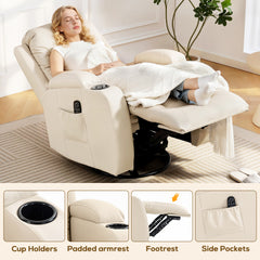 HOMCOM PU Leather Recliner Chair, Recliner Armchair with Extended Footrest, Cup Holders and Side Pockets, Cream