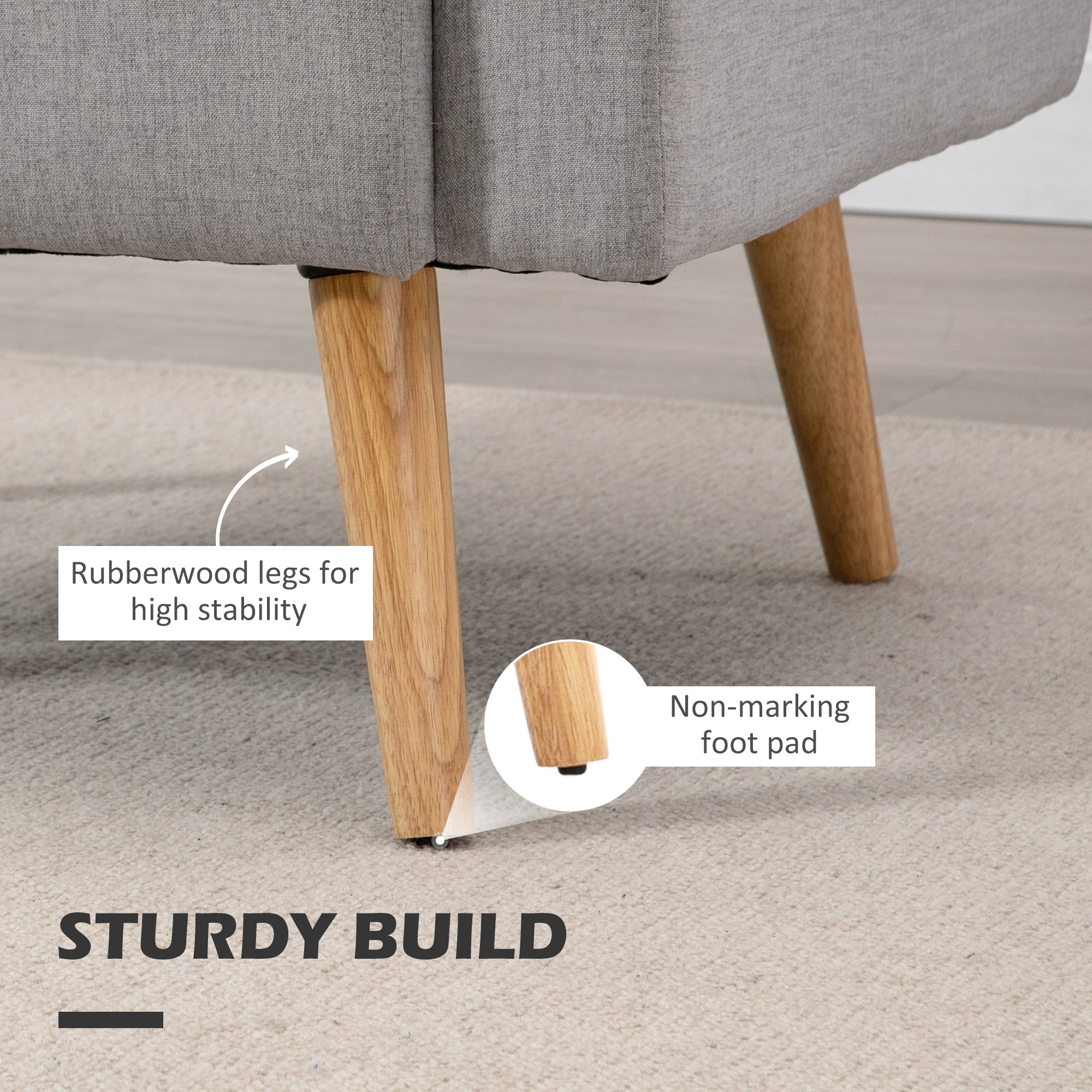 HOMCOM Accent Chair, Linen-Touch Armchair with Pillow, Upholstered Leisure Lounge Sofa for Living Room, Club Chair with Rubber Wooden Frame, Grey