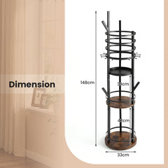 Jewelry Organizer Stand 360° Rotating Floor Jewelry Storage Rack Free Standing Jewelry Display Tower-Rustic Brown