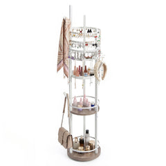 Jewelry Organizer Stand 360° Rotating Floor Jewelry Storage Rack Free Standing Jewelry Display Tower-Grey
