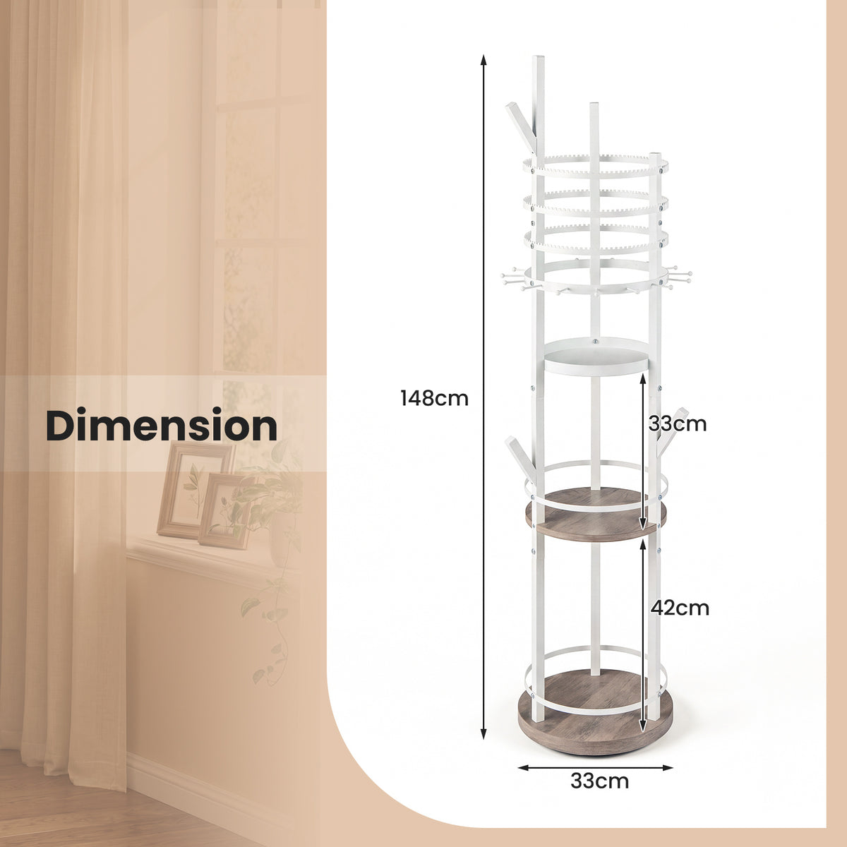 Jewelry Organizer Stand 360° Rotating Floor Jewelry Storage Rack Free Standing Jewelry Display Tower-Grey