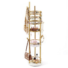 Jewelry Organizer Stand 360° Rotating Floor Jewelry Storage Rack Free Standing Jewelry Display Tower-White