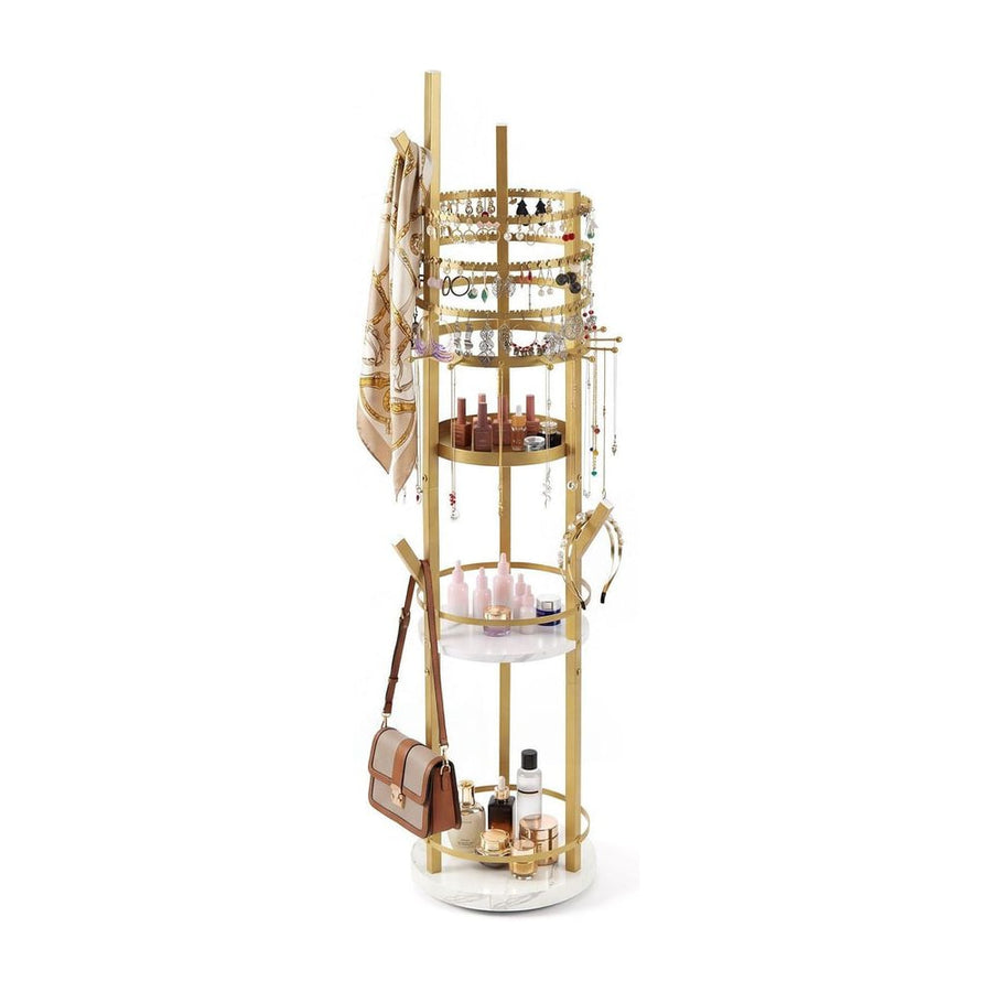 Jewelry Organizer Stand 360° Rotating Floor Jewelry Storage Rack Free Standing Jewelry Display Tower-White