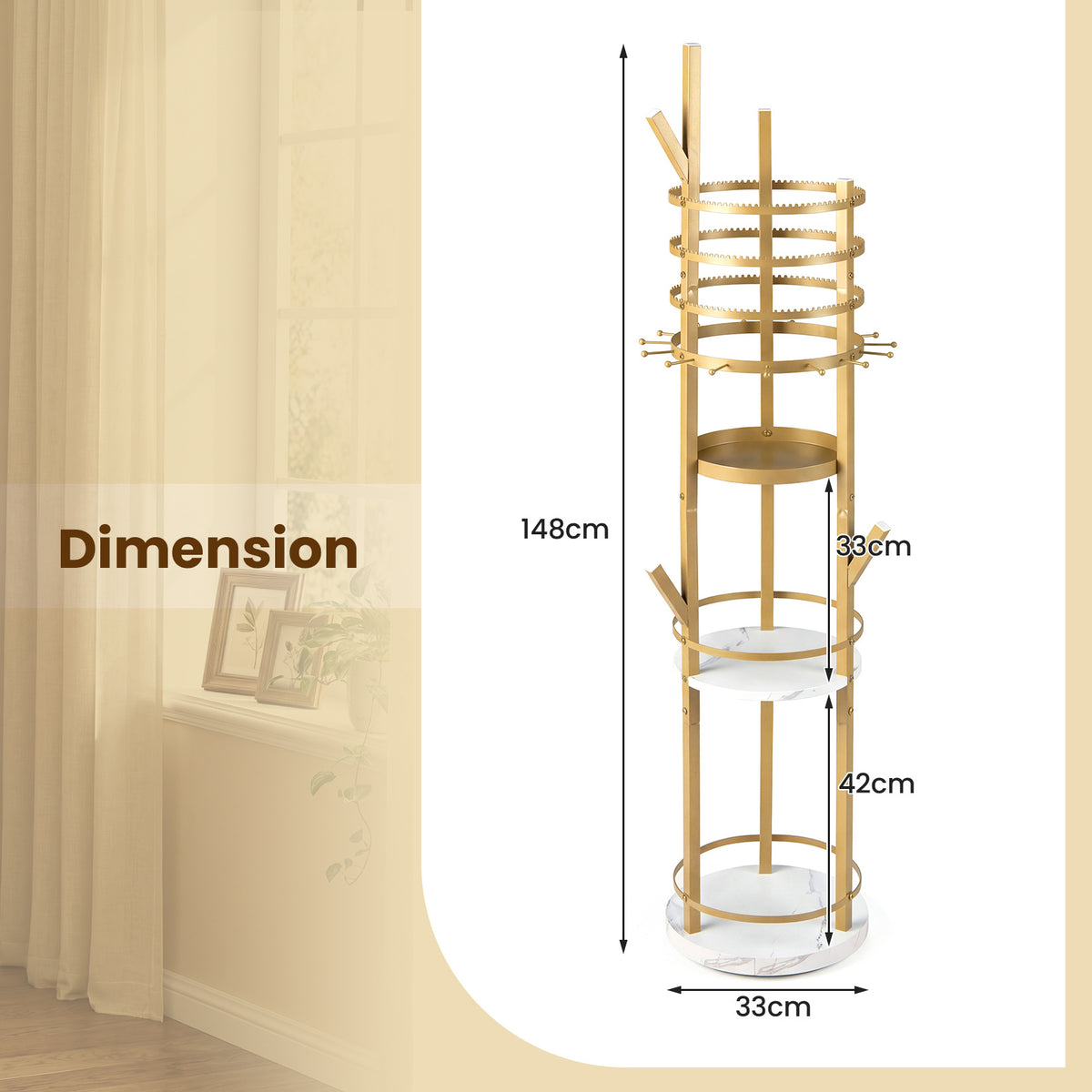 Jewelry Organizer Stand 360° Rotating Floor Jewelry Storage Rack Free Standing Jewelry Display Tower-White