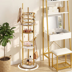 Jewelry Organizer Stand 360° Rotating Floor Jewelry Storage Rack Free Standing Jewelry Display Tower-White