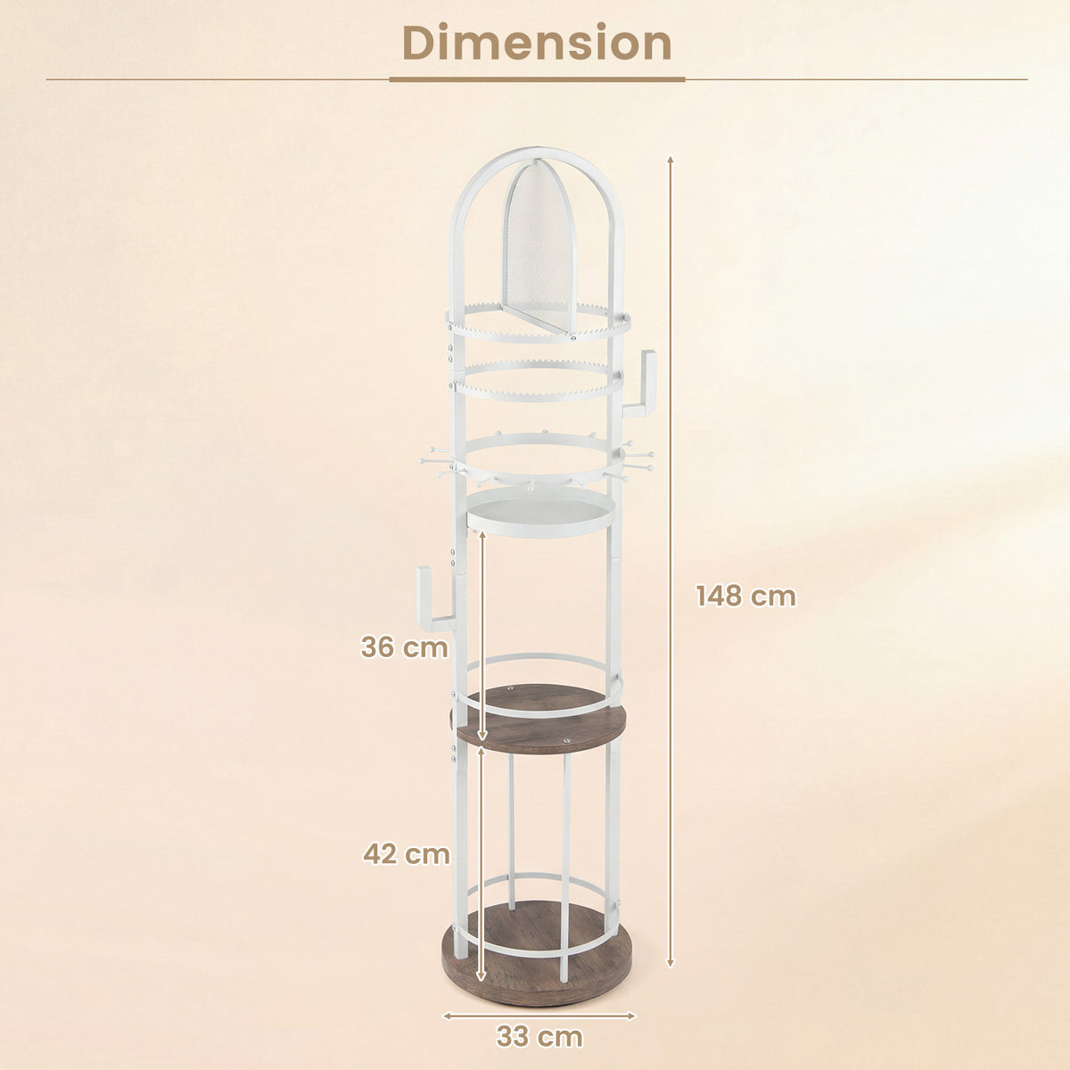 Jewelry Organizer Stand 360° Rotating Floor Jewelry Storage Rack with Earring Necklace Holders-Gray