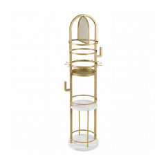 Jewelry Organizer Stand 360° Rotating Floor Jewelry Storage Rack with Earring Necklace Holders-White and Golden