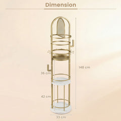 Jewelry Organizer Stand 360° Rotating Floor Jewelry Storage Rack with Earring Necklace Holders-White and Golden