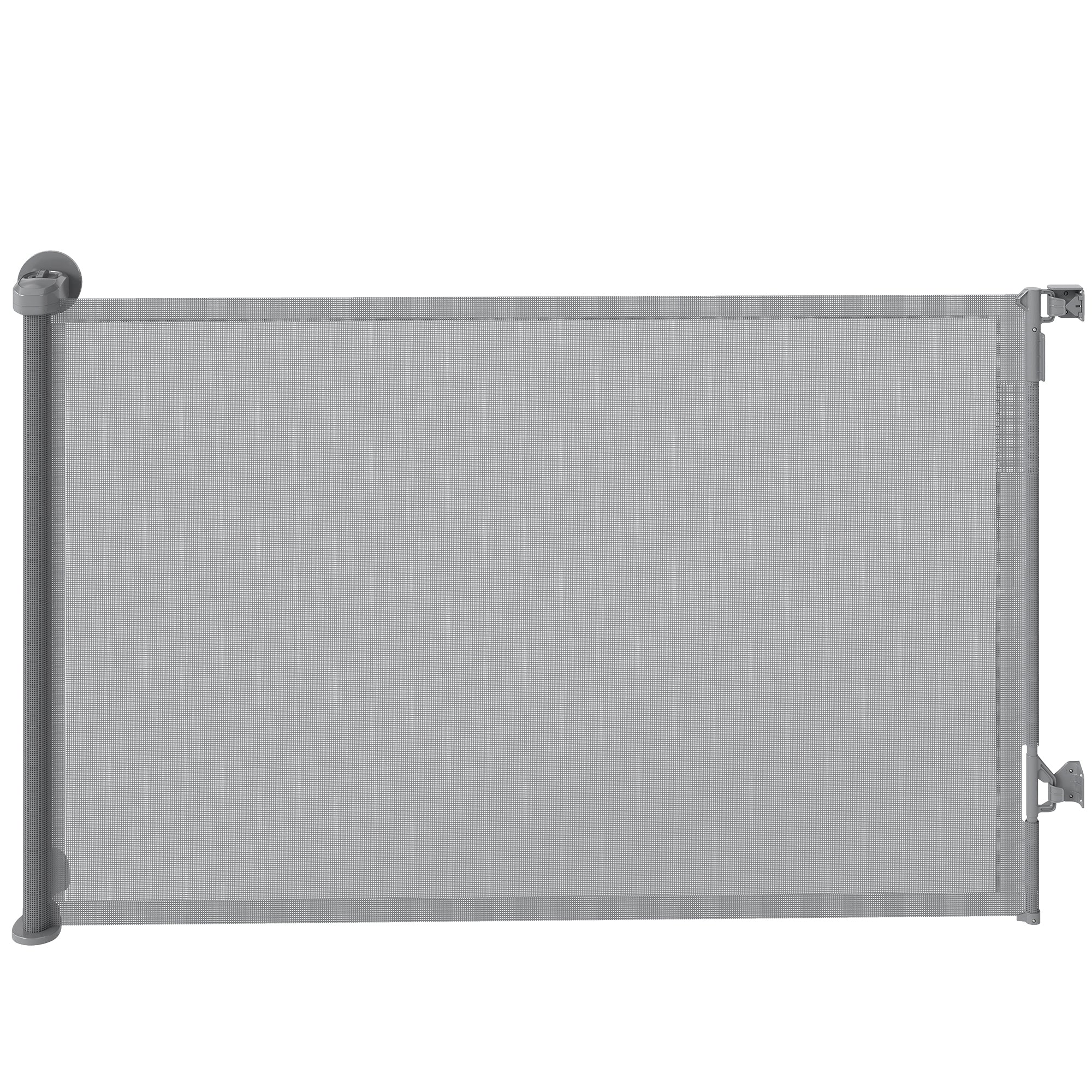 PawHut Retractable Dog Gate, Extends to 140 cm Wide & 93 cm Tall, Mesh Pet Gate with Single Hand Operation, for Stairs Doorways