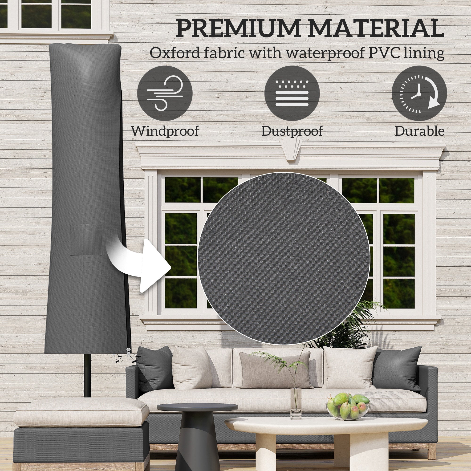 Outsunny Parasol Umbrella Cover - Grey