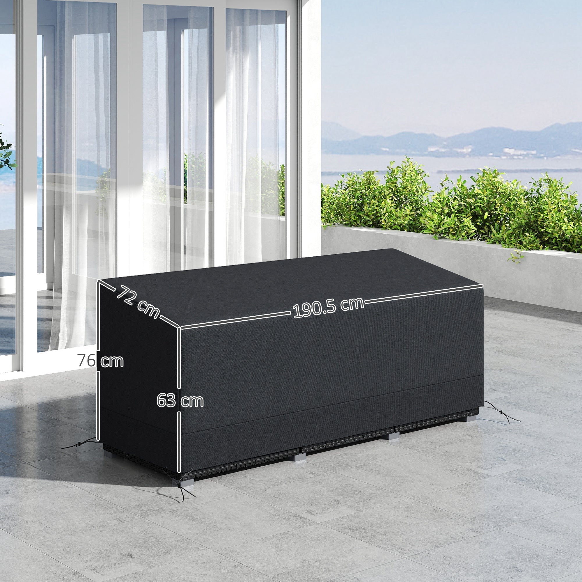 Outsunny Rectangular Patio Garden Furniture Cover Waterproof for 3 Seater Sofa Bistro Set, UV Resistant Protection 600D Oxford Fabric Rattan Lounge Clean Cover, 190 x 72 x 76cm, Black