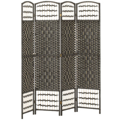 HOMCOM 4 Panel Folding Privacy Screen, Room Divider with Pine Wood Frame for Living Room and Office, Dark Grey