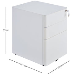 Vinsetto Lockable Cabinet, Rolling Filing Cabinet with 3 Drawers, Steel Office Drawer Unit for A4, Letter, Legal Sized Files-White