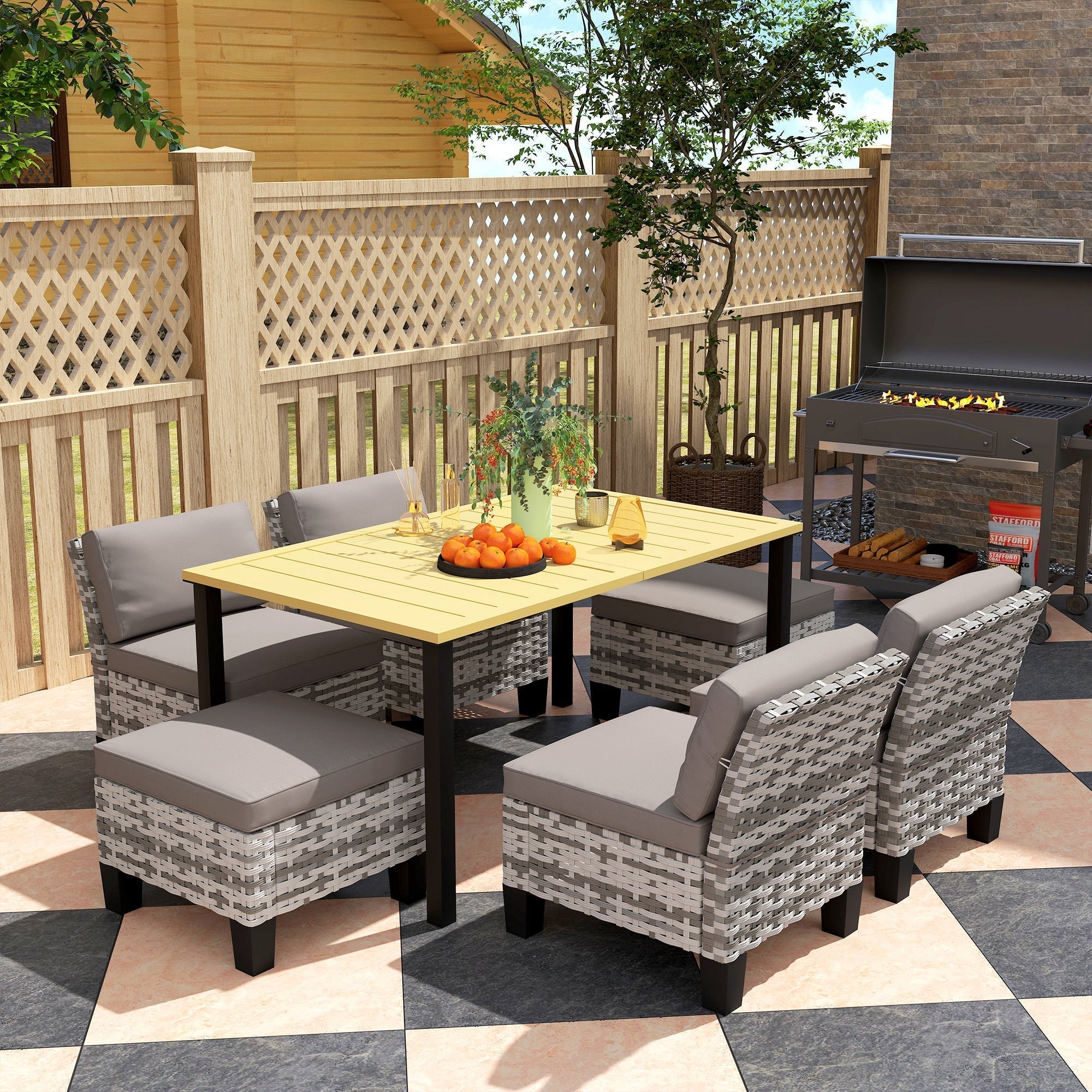 Outsunny Seven-Piece Rattan Dining Set - Grey