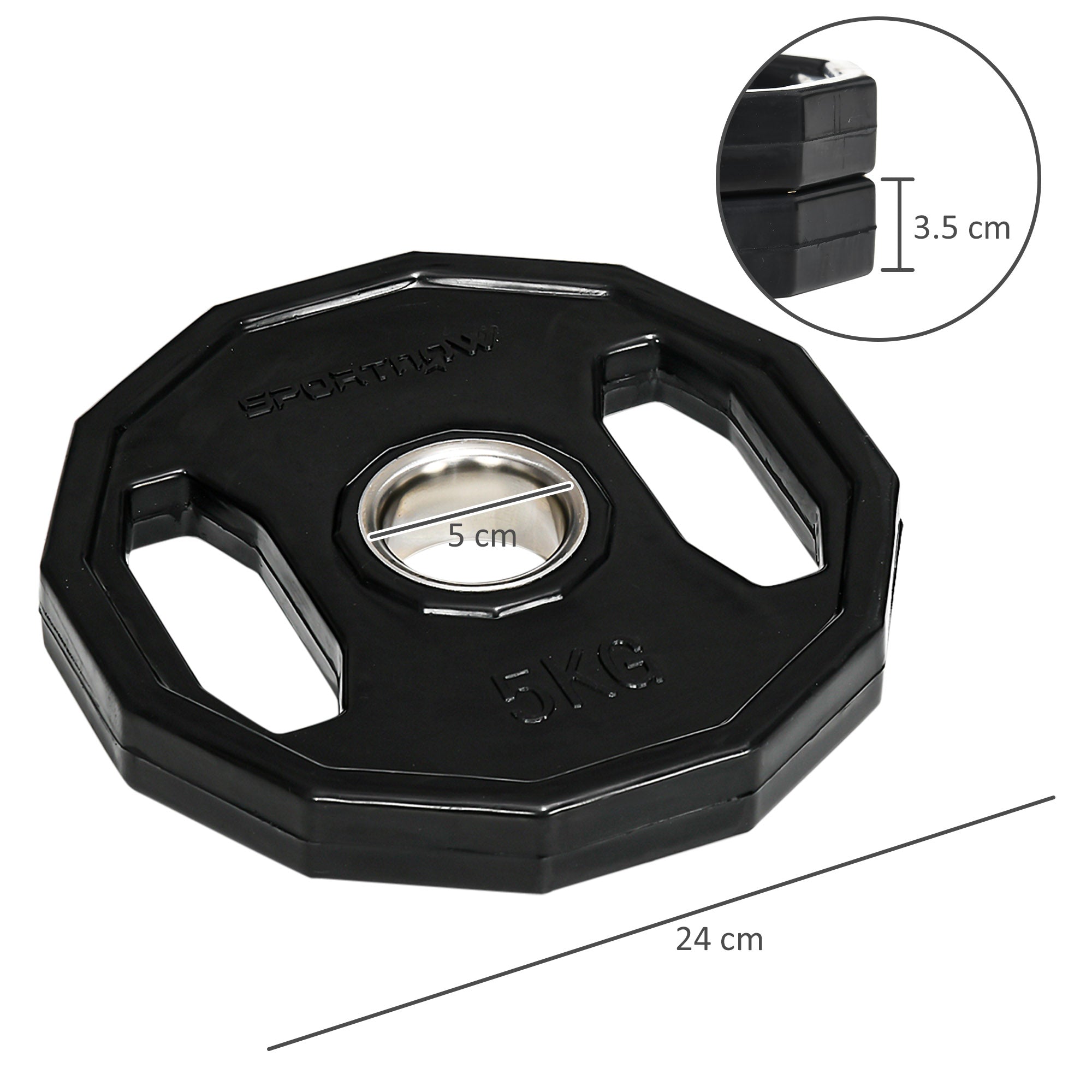 SPORTNOW Olympic Weight Plates Set, Metal and Rubber Bumper Plates Weights Discs with 2"/5cm Holes, for Home Gym Weight Lifting Strength Training, 2 x 5kg, Black