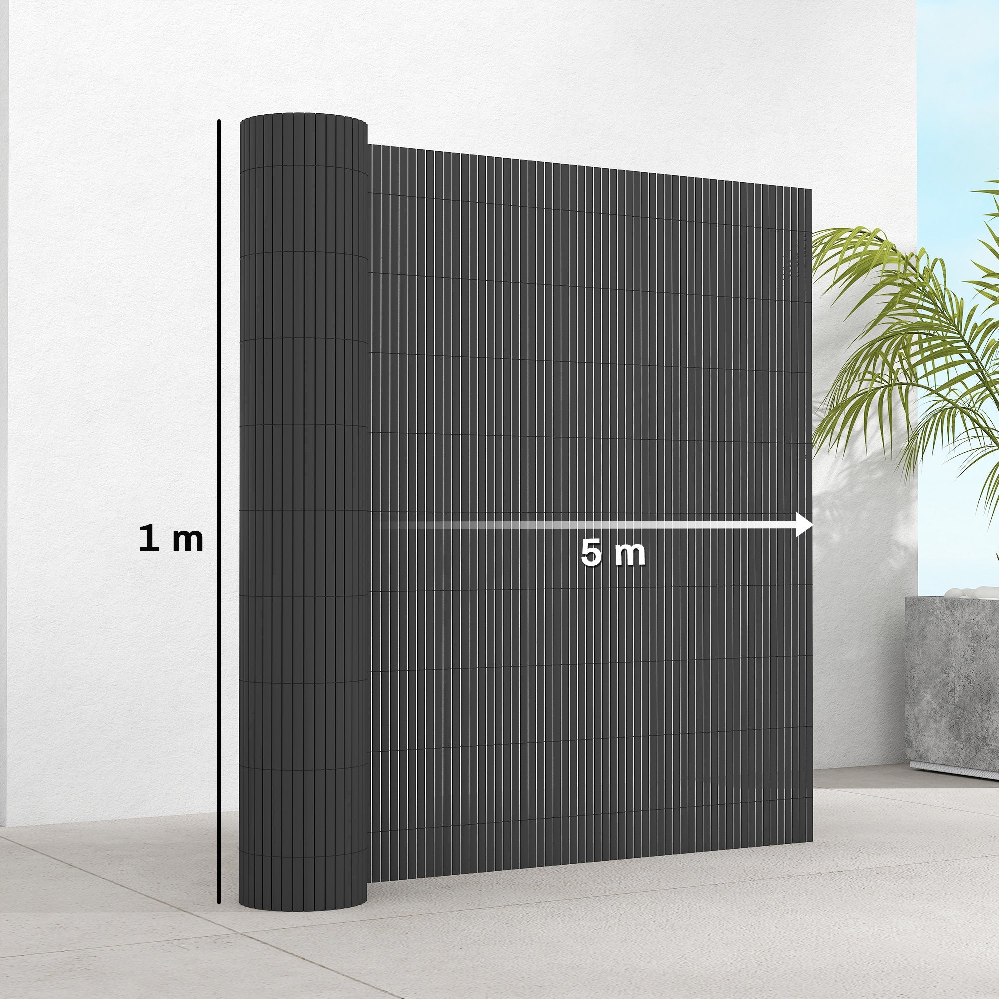 Outsunny 2Pcs Plastic Privacy Screening Fence, 1m x 5 m Waterproof Windbreak Fence, Dark Grey