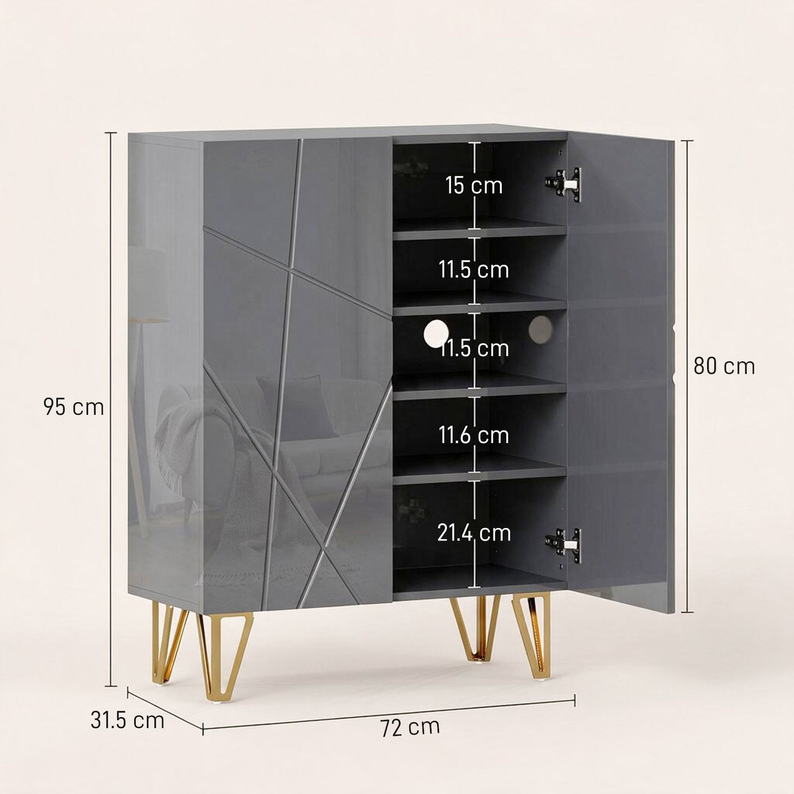 HOMCOM Narrow Shoe Storage Cabinet with Soft-Close Hinges and Adjustable Shelves for 15-20 Pairs of Shoes, Grey