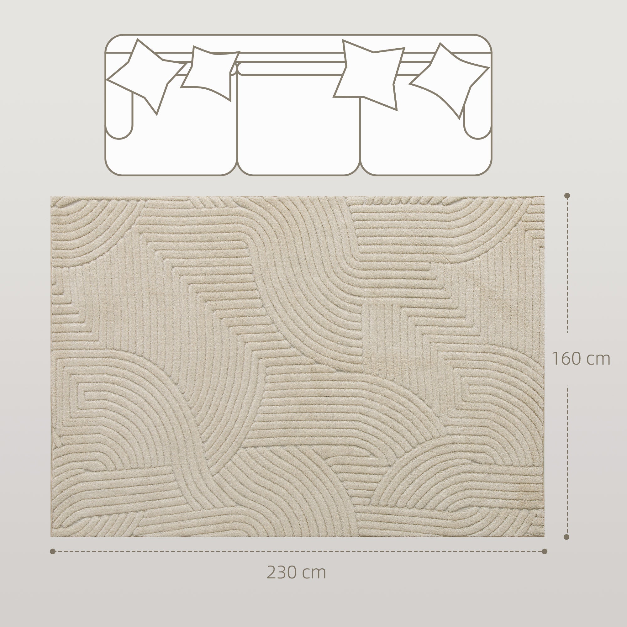 HOMCOM Modern Geometric Rug, Thick & Plush, Non-Slip, 230 x 160 cm - Cream, Living Room/Bedroom/Office