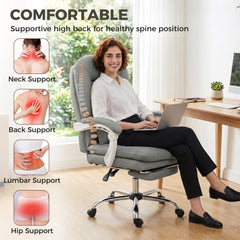 HOMCOM Ergonomic Executive Office Chair, Reclining Desk Chair with Lumbar Support, Footrest, Plush Thick Cushion, Grey